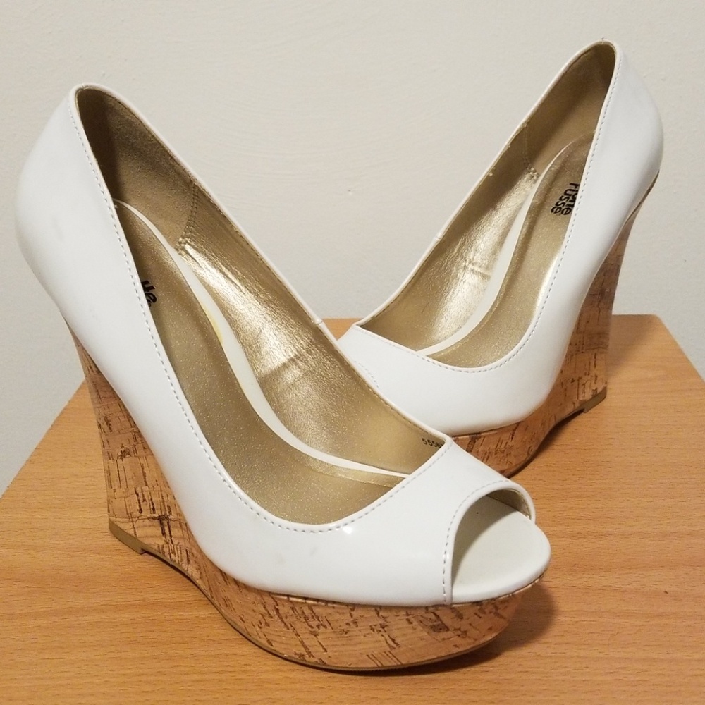 Charlotte Russe Patent White Wedges with Cork NWOT